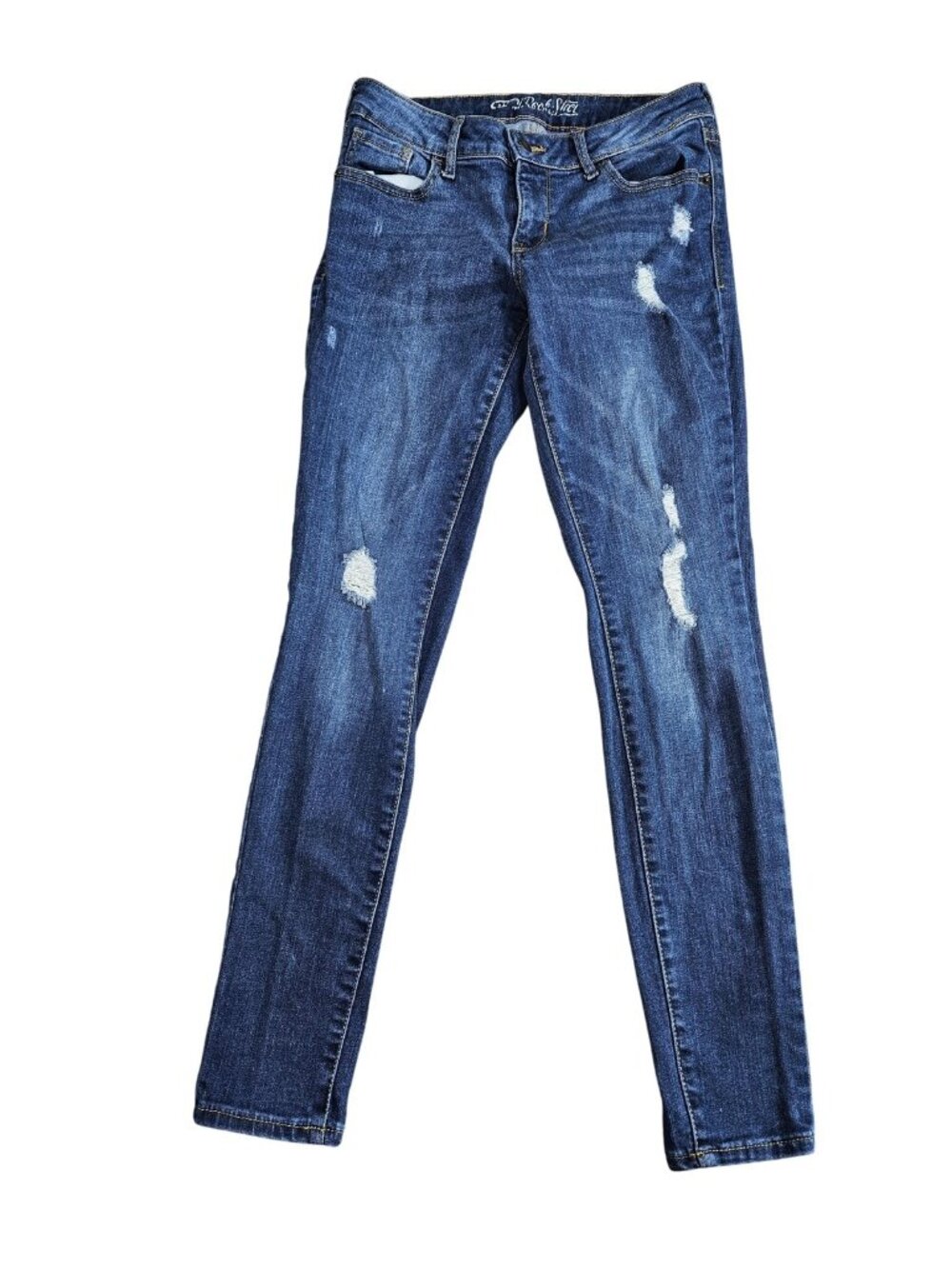 Old Navy Rockstar Skinny Jeans Womens 4 Blue Med Wash Mid Rise Distressed